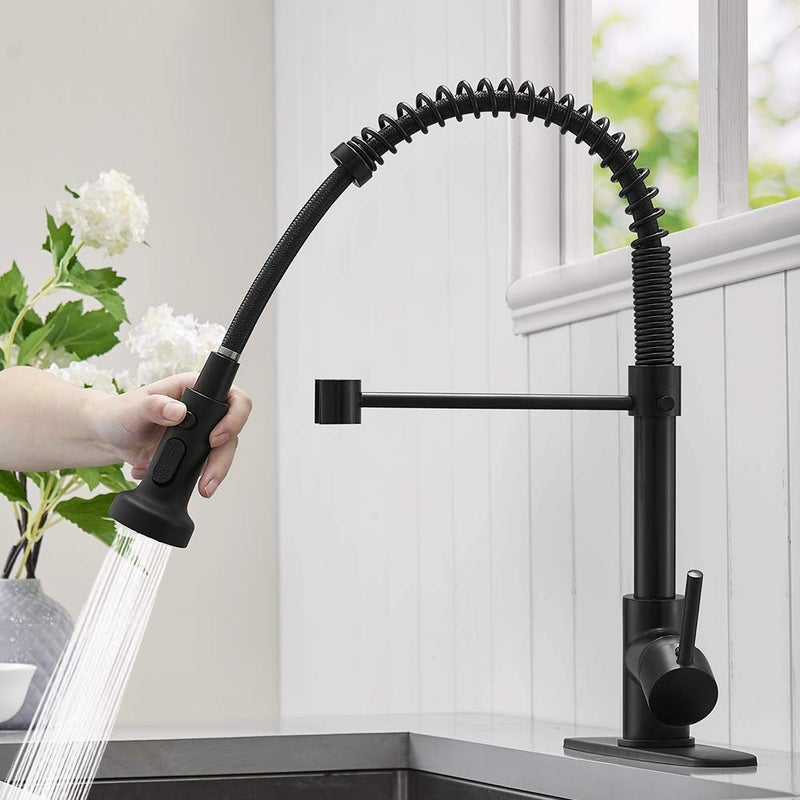 BESy Kitchen Faucet with Three-Function Sprayer Head, Matte Black Finish, Single-Handle, 10-Inch Deck Plate, Brass Material, Easy Installation - Image 4